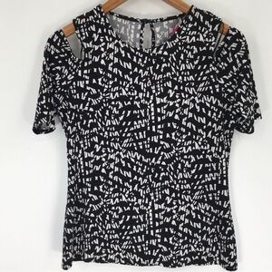 Vince Camuto Top Women's Medium Black Blouse Short Sleeve Cold Shoulder